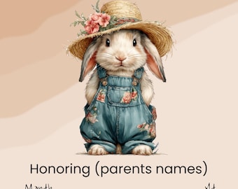 Modello di invito per baby shower a tema coniglietto: design floreale rustico boho (download digitale)