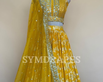Yellow Silk Lehenga Choli, Zari Sequin Embroidery, Organza Dupatta