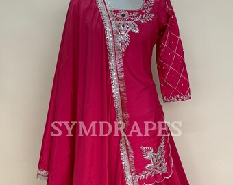 Handwork Crepe Silk Lehenga with Long Kurti Top | Indian Party Wear