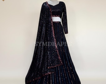 Black Sequin Georgette Lehenga Choli for Women– Indian Sangeet Dress