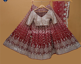 Maroon Georgette Lehenga Choli for Women with Soft Net Dupatta Heavy sequence embroidered work, Lehenga for girls, Wedding lehenga choli