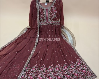 Brown Embroidered Kurta Palazzo Set – Indian Wedding Festive Dress