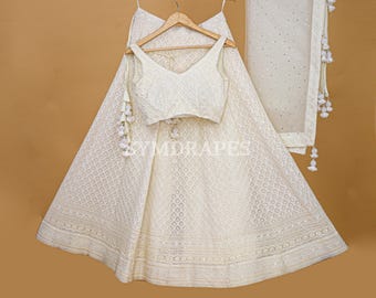 Alluring White Lehenga Choli for Women, Heavy Sequins Embroidered Work, Lehenga for Girls, Bridesmaid lehenga, Lengha choli, Lehengas,