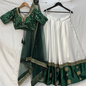 Green and white lehenga choli for women, Partywear lehenga choli, Wedding lehenga choli, Indian function lehenga, sequin embroidered lehenga