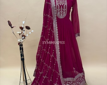 Pink Embroidered Anarkali Gown – Indian Wedding Dress with Dupatta