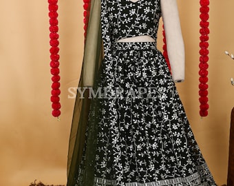 Green Embroidered Lehenga Choli – Floral Sequins Zari Indian Outfit