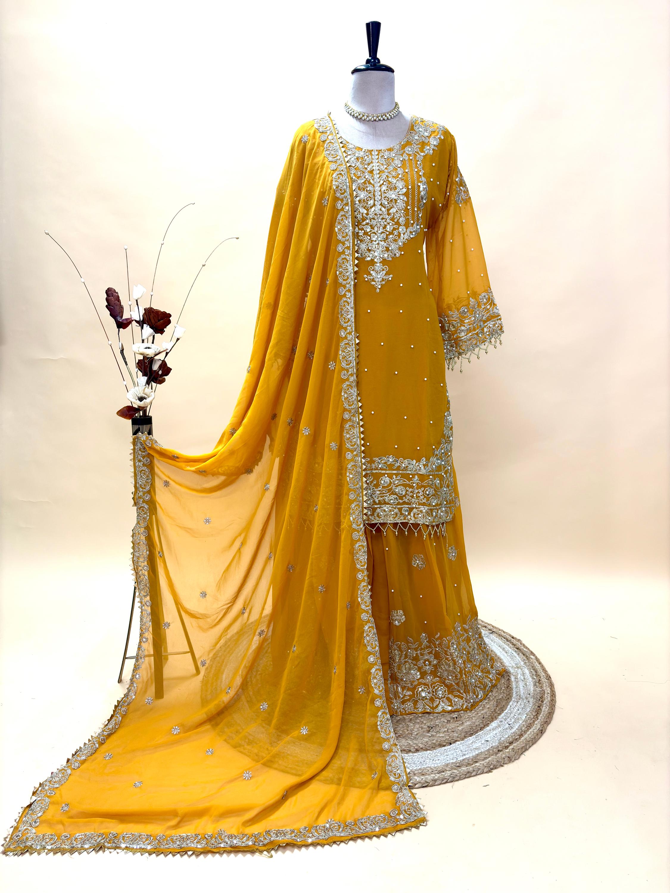 sarara dress party wear yellow colour Yellow Sharara Dress