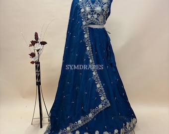 Blue Sequins Lehenga Choli Set | Silk Embroidered Lehenga | Indian Wedding Guest Dress | Bridesmaid Outfit