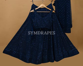Stylish Blue Traditional Indian Wedding Guest Lehenga Choli Ready To Wear Heavy Sequins Embroidered, Indian wedding guest outfits, Lehenga