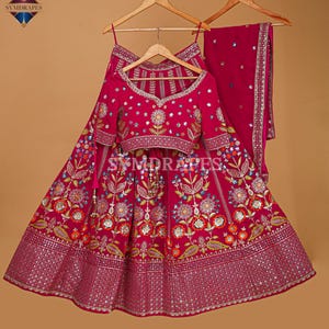 Mesmerizing Rani Pink Georgette Lehenga Choli for Women in USA Heavy Embroidered Sequins Zari Thread work, Lehenga Choli Dupatta for Girls