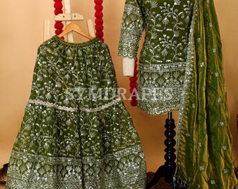 Mehndi Green Silk Sharara Set | Sequin Embroidery, Indian Wedding Outfit