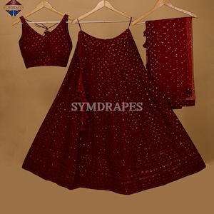 Maroon lehenga for women wedding guest Heavy Sequins Embroidered Thread Work, Lehenga for Girls, Wedding lehenga, Bridesmaid lehenga Choli