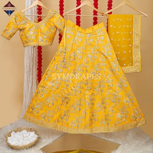 Yellow Sequin Lehenga Choli for Women – Indian Wedding Guest Outfit, Haldi Ceremony Dress, Partywear Lehenga Set USA, UK, Canada, Australia