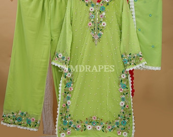 Floral Embroidered Salwar Kameez – Pista Green Sequin Party Outfit