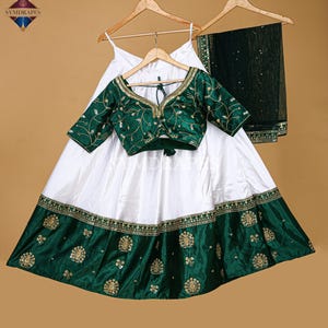 Green&white Silk Embroidered sequins lehenga choli for women, Heavy embroidered designer Sweetheart neck blouse, Wedding guest lehenga choli