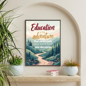 Inspirująca edukacja ścienna sztuka wydruk przygoda cytat dekoracja klasy motywacyjny nauczyciel prezent cyfrowe pobieranie plakat krajobraz