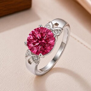 5 Carat Round Lab Ruby Ring | 14K White Gold Statement Engagement Ring