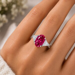 Anello di fidanzamento con rubino sintetico da 7 carati / Anello in oro bianco 14 carati / Regalo di anniversario per lei