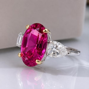 14K White Gold Ruby Engagement Ring | Pear Moissanite Side Stones (Two Tone)