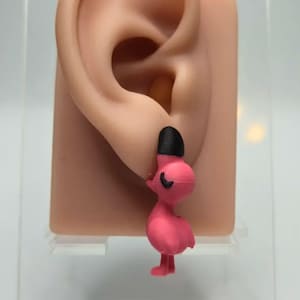 Flamingo Chomper Earrings – Funny Pink Bird Bite-Through Studs – 3D Printed Quirky Jewelry Gift for Bird Lovers & Tropical Fashion Fans