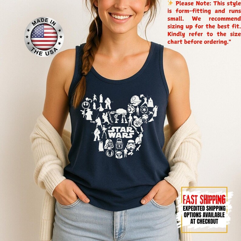 Disney Star Wars Tank Top, Mandalorian Tank Tee, Galaxy's Edge/Darth Vader Women Racerback and Men Tank Top image 15
