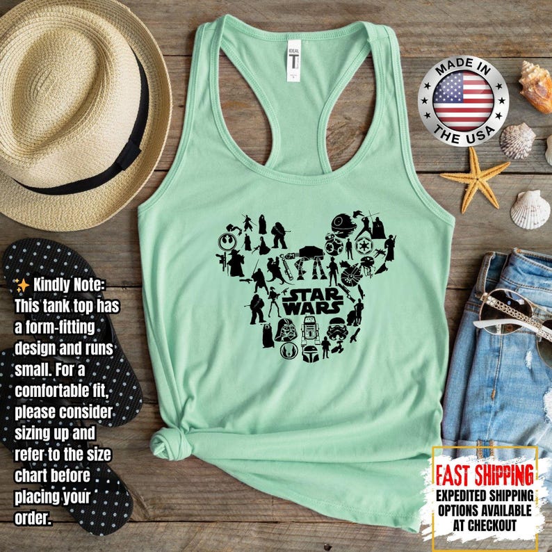 Disney Star Wars Tank Top, Mandalorian Tank Tee, Galaxy's Edge/Darth Vader Women Racerback and Men Tank Top image 8