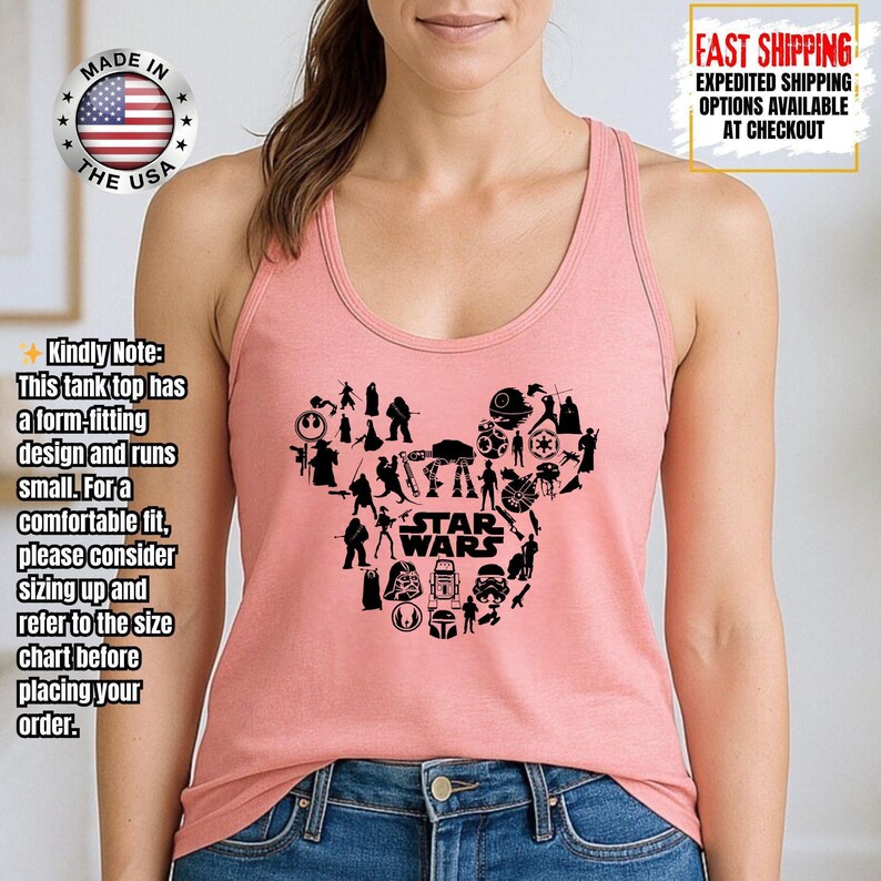 Disney Star Wars Tank Top, Mandalorian Tank Tee, Galaxy's Edge/Darth Vader Women Racerback and Men Tank Top image 9