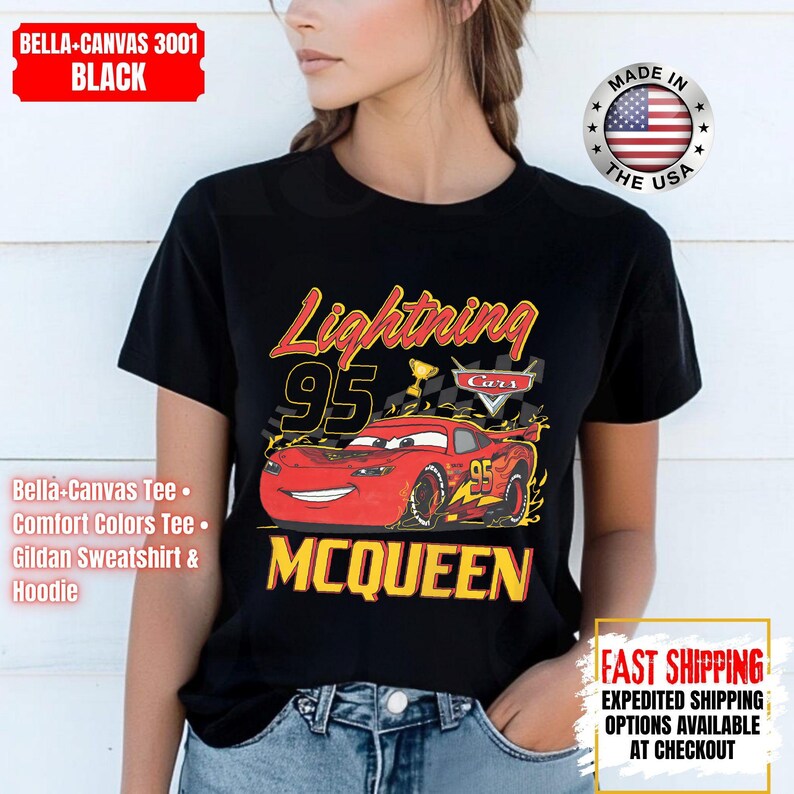 Camiseta vintage de Rayo McQueen Comfort Colors, camiseta de Disney Pixar Cars, camiseta retro con estampado de McQueen, camiseta para viaje de vacaciones familiares de Disney 2026 imagen 9