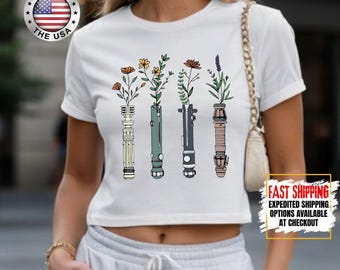 Floral Lightsaber Star Wars Crop Top, Disney Women's Star Wars Crop Tee, Flowers Lightsaber Tee, Darth Vader Crop, Galaxy's Edge Trip