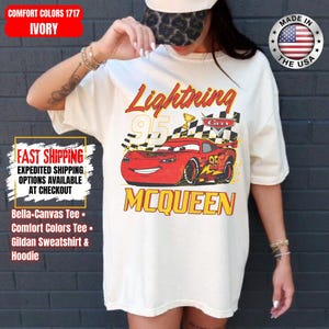 Camiseta vintage de Rayo McQueen Comfort Colors, camiseta de Disney Pixar Cars, camiseta retro con estampado de McQueen, camiseta para viaje de vacaciones familiares de Disney 2026 imagen 6