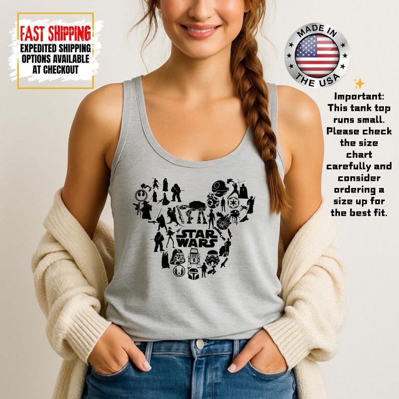 Disney Star Wars Tank Top, Mandalorian Tank Tee, Galaxy's Edge/Darth Vader Women Racerback and Men Tank Top image 10