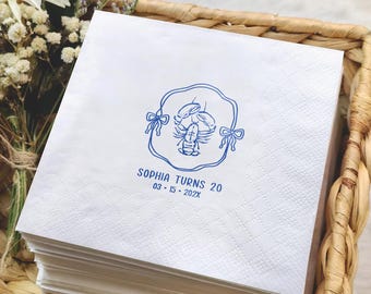 Personalized Lobster Birthday Napkins, Custom Seafood Cocktail Napkins, Coastal Party Beverage Napkins, Birthday Guest Towels Favor