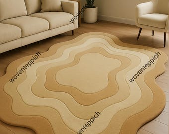 Hand Tufted Wool Area Rug | Irregular Abstract Beige Carpet