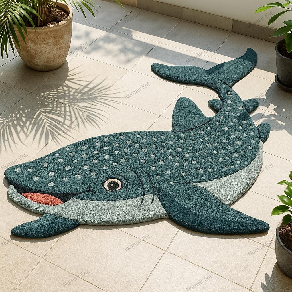 Whale Shark Shaped Rug – Handmade Tufted Sea Life Carpet, Ocean Theme Floor  Mat, Kids Room & Coastal Home Decor | gift for her