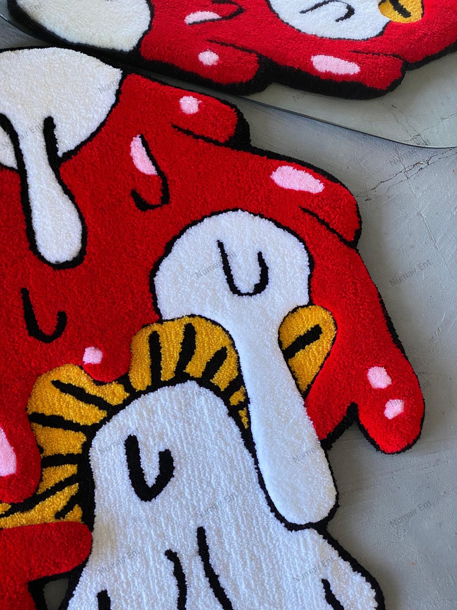Handmade Trippy Mushroom Rug,dripping Cartoon Style Tufted Rug, Bold ...