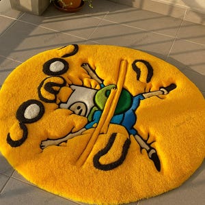 Adventure Time Finn Ramen Rug – Handmade Cartoon Noodle Mat – Colorful Round Plush Rug for Kids Room or Playroom – fluffy tufted custom rug