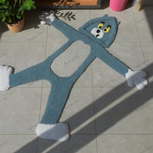 Kat cartoonvormig tapijt – 3D pluizig getuft tapijt Zacht pluche kinderkamerdecor, accenttapijt speelkamer of slaapkamer, handgemaakt getuft tapijt, cadeau-ideeën