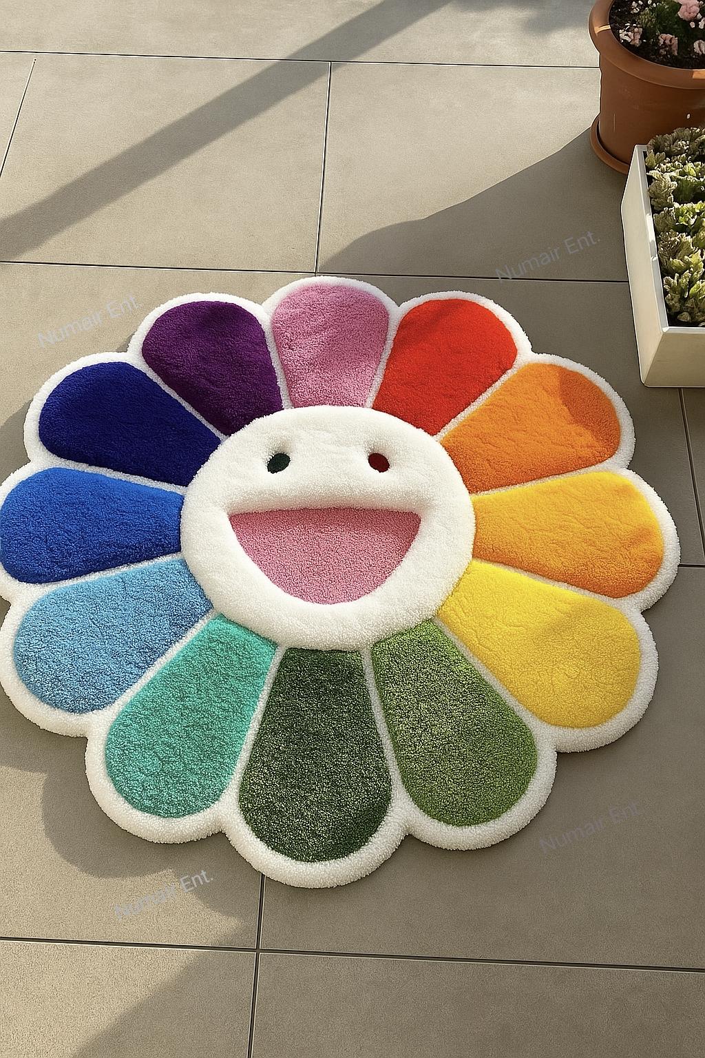 村上隆 Flower Floor Mat Rainbow Ecru beige 村上隆 Flower Floor Mat Rainbow Ecru beige Flower Floor Mat