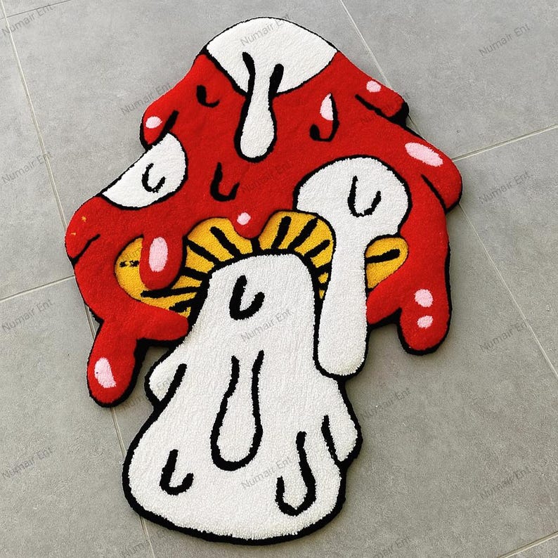 Handmade Trippy Mushroom Rug,dripping Cartoon Style Tufted Rug, Bold ...