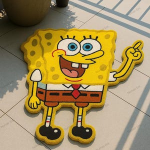 Handmade Tufted Sponge Cartoon Rug – Funny Yellow Character Floor Mat – Kids Room Decor – Playroom Accent Rug – Custom Shaped Area Rug