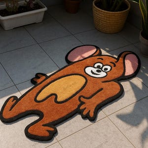 Funny Jerry Cartoon handmade tufted custom rug, 3d tufted rug, fluffy rug, living room decor carpet, rug for bedroom, gift idea,