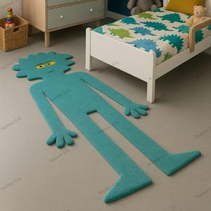 Tapis prismo bleu clair, dessin animé, touffetage de tapis personnalisé, tapis en laine fait main, tapis duveteux, tapis tufté personnalisé, tapis tufté de luxe, art fibreux