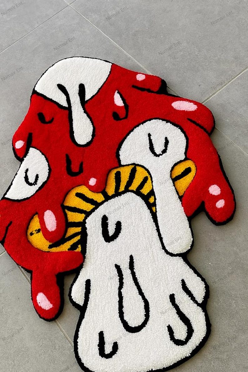 Handmade Trippy Mushroom Rug,dripping Cartoon Style Tufted Rug, Bold ...