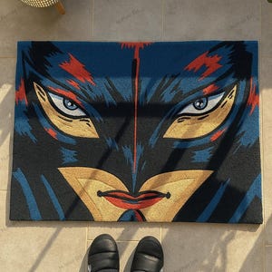 Bold Handmade Tufted Rug,Abstract Panther Face Design | Colorful Animal Art Rug, Modern Pop Art Floor Mat | Unique Home Decor | Gift for Him