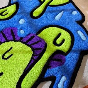 Handmade Trippy Mushroom Rug,dripping Cartoon Style Tufted Rug, Bold ...