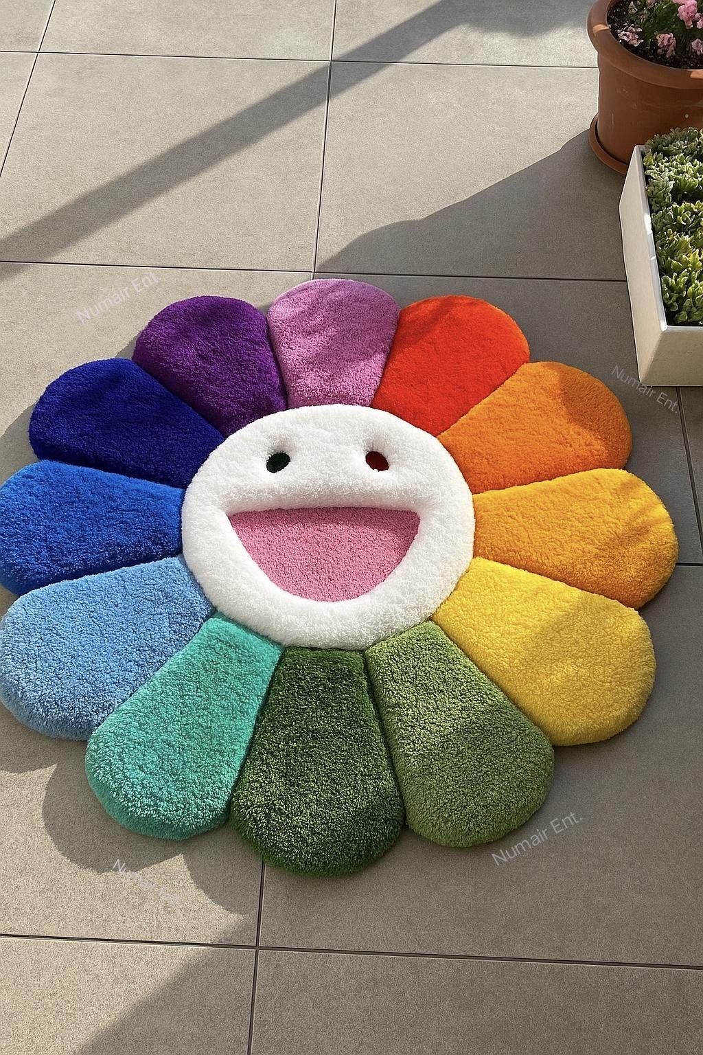 Flower Floor Mat Rainbow × Ecru村上隆フロアマット TAKASHI MURAKAMI