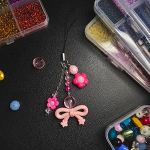 Pink Phone Charm Keychain Bag Charm Beads