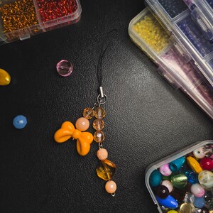 Orange Phone Charm Keychain Bag Charm Beads