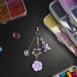 Purple Phone Charm Keychain Bag Charm Beads