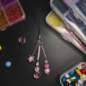 Pink Phone Charm Keychain Bag Charm Beads